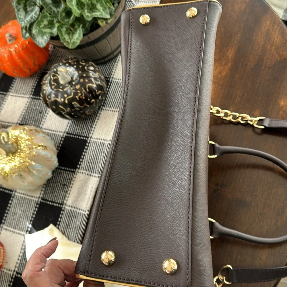 NWT MK BROWN Large Brown Bag w/Gold Trim and Chain Strap-Hamilton Speccio - Picture 8 of 11